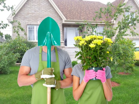 A landscaped garden project in progress with tools and materials